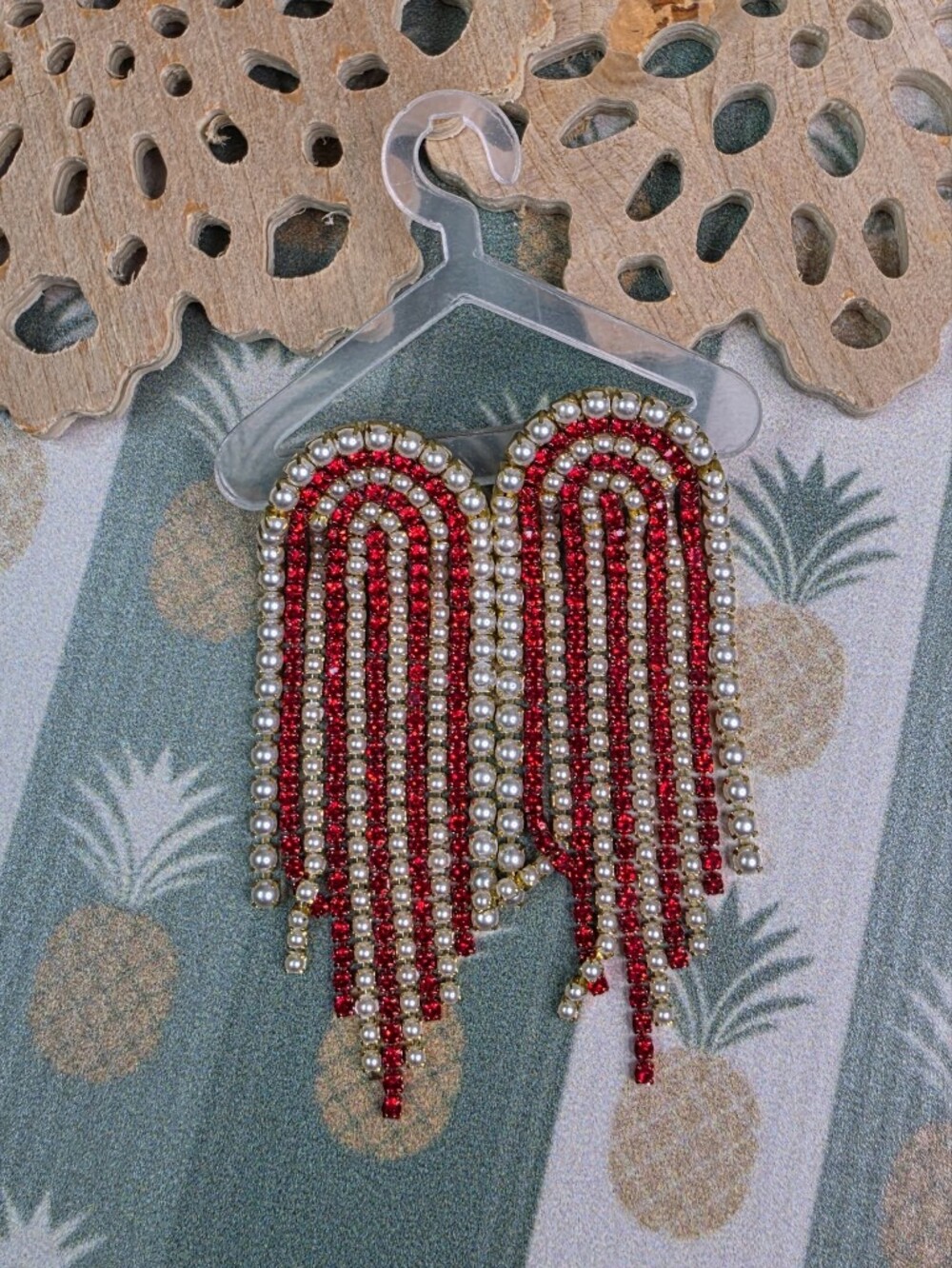 Feed Me Gems Red Pearl Fringe Statement Earrings